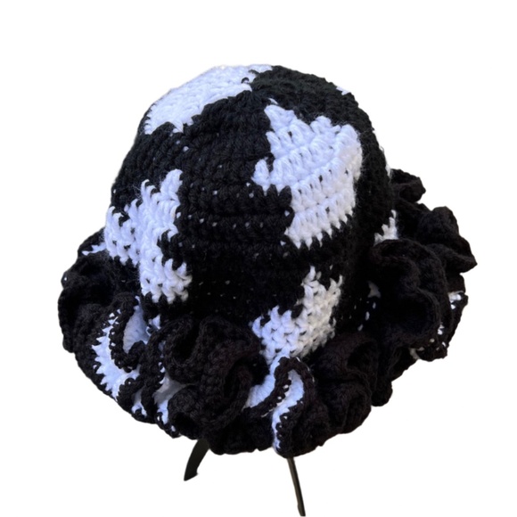 ThreadsByHannah Handmade Black and White Ruffle Hat - Picture 5 of 9